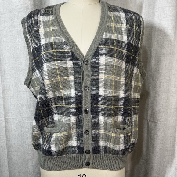 Bobby Jones Men's‎ Green Plaid Baby Alpaca Cardigan Sweater Vest Size XL Button - Picture 1 of 13